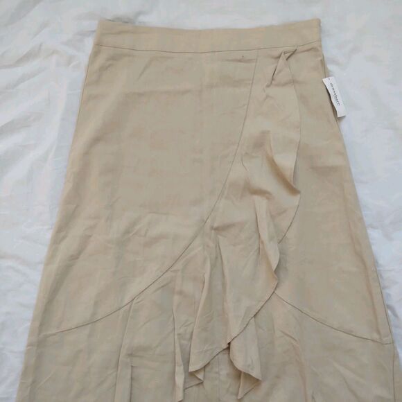 Westport Linen Blend Asymmetrical Skirt Ruffle Beige Lagenlook Coastal Womens L - Picture 2 of 8